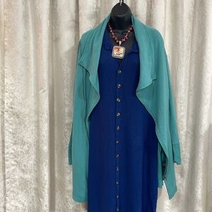Rich Blue Casual Button Down Shirt dress with Textured Fabric and Relaxed Fit